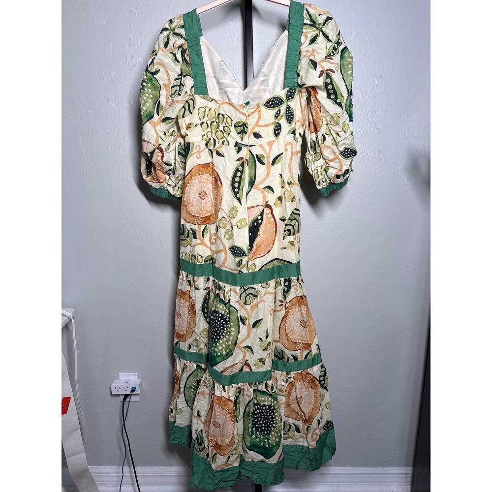 Alexis Pierah‎ Maxi Dress Womens L Jade Garden Fruit Linen Blend A-Line Resort - Picture 4 of 9